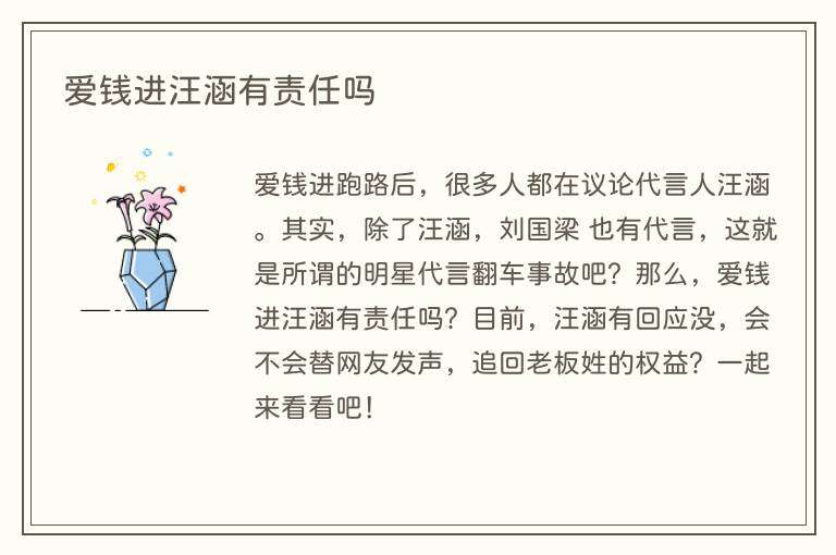爱钱进汪涵有责任吗