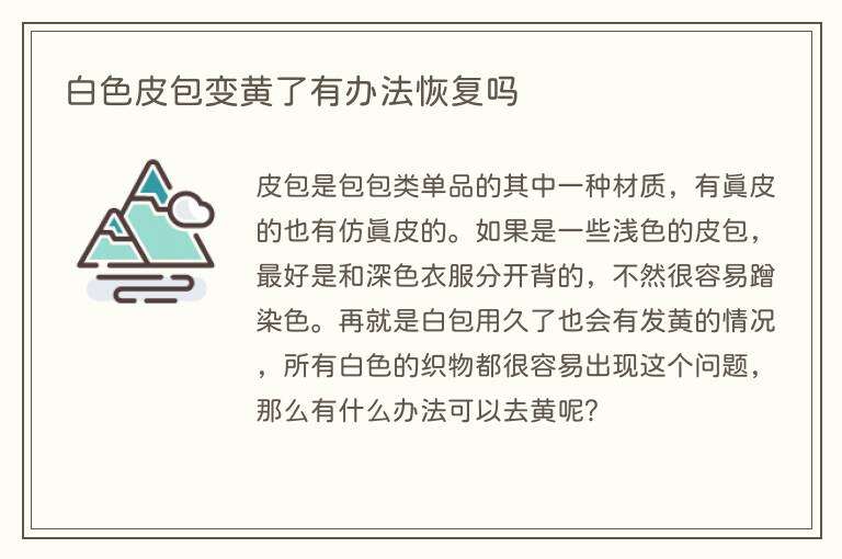 白色皮包变黄了有办法恢复吗