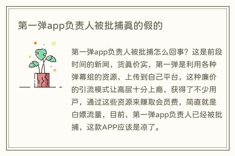 第一弹app负责人被批捕真的假的