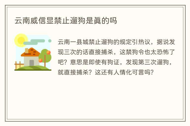 云南威信显禁止遛狗是真的吗