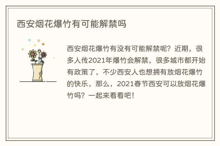 西安烟花爆竹有可能解禁吗