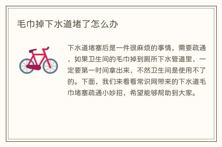 毛巾掉下水道堵了怎么办