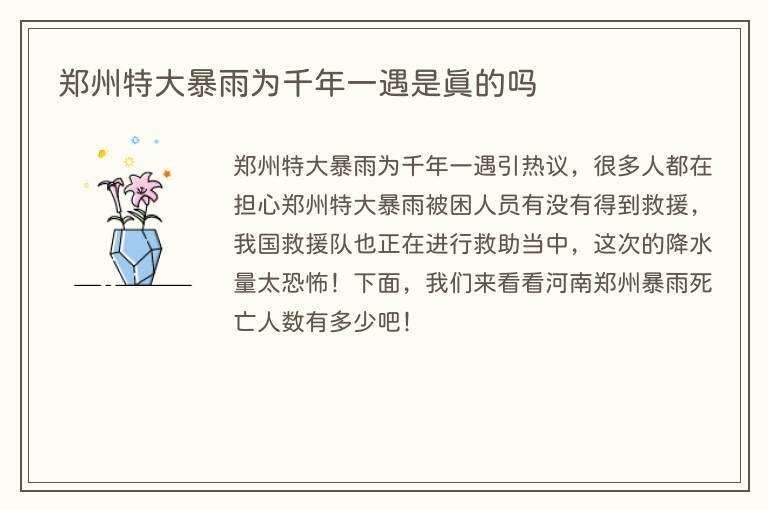 郑州特大暴雨为千年一遇是真的吗