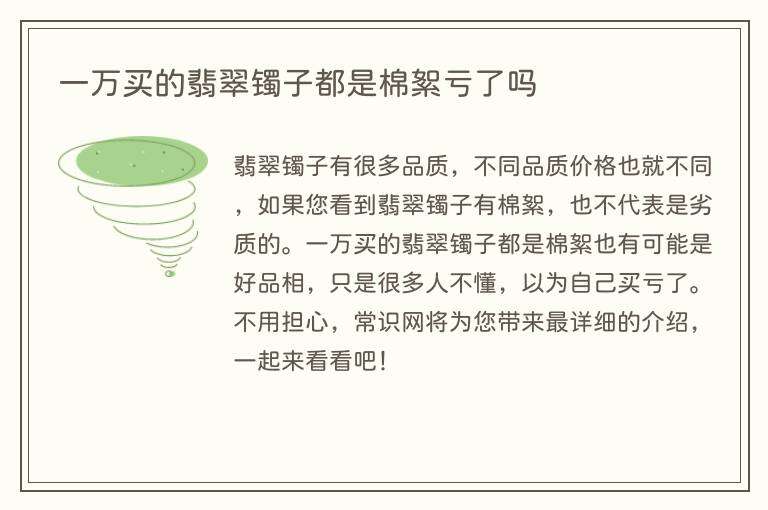 一万买的翡翠镯子都是棉絮亏了吗