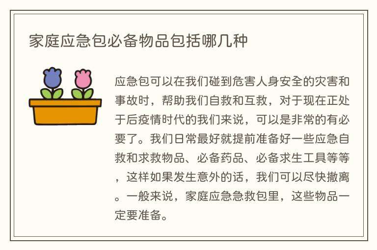 家庭应急包必备物品包括哪几种