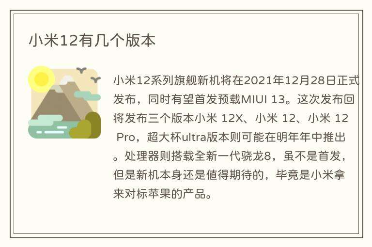 小米12有几个版本