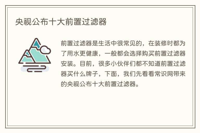 央视公布十大前置过滤器