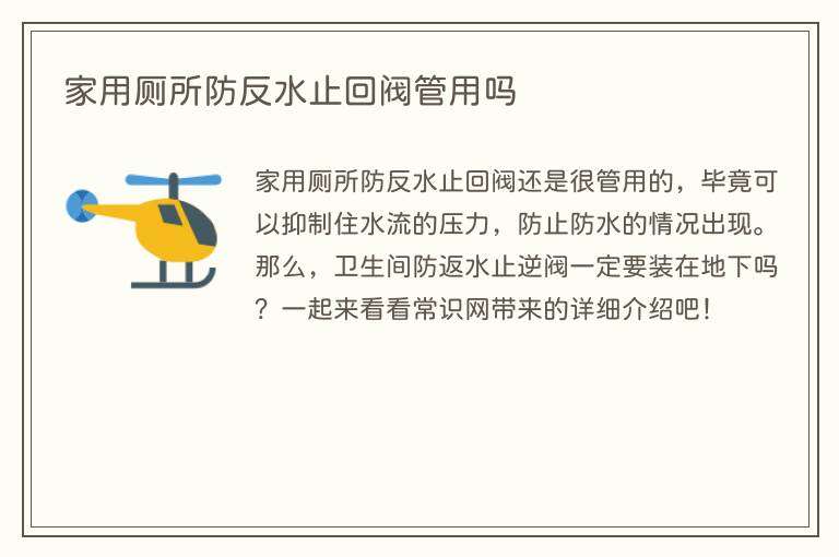 家用厕所防反水止回阀管用吗