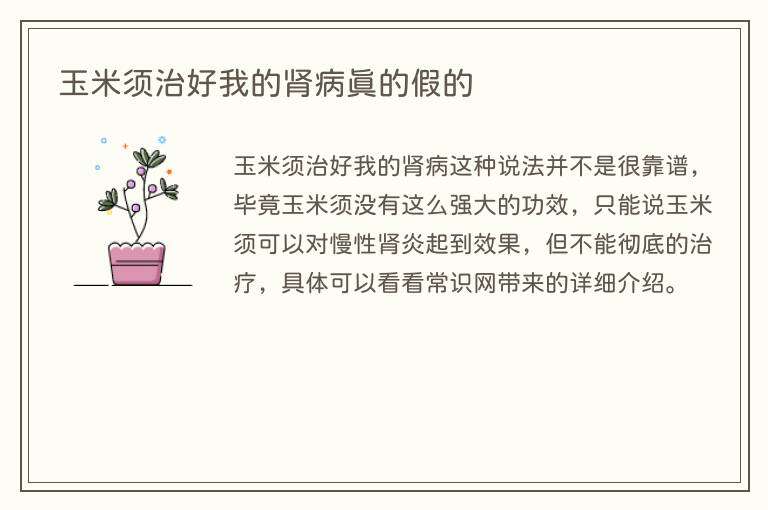 玉米须治好我的肾病真的假的