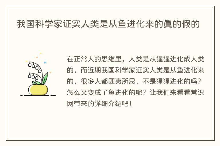 我国科学家证实人类是从鱼进化来的真的假的