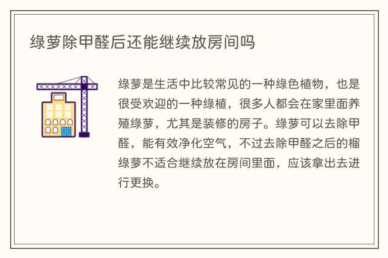绿萝除甲醛后还能继续放房间吗