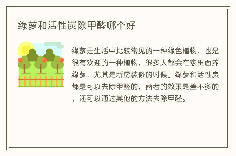 绿萝和活性炭除甲醛哪个好
