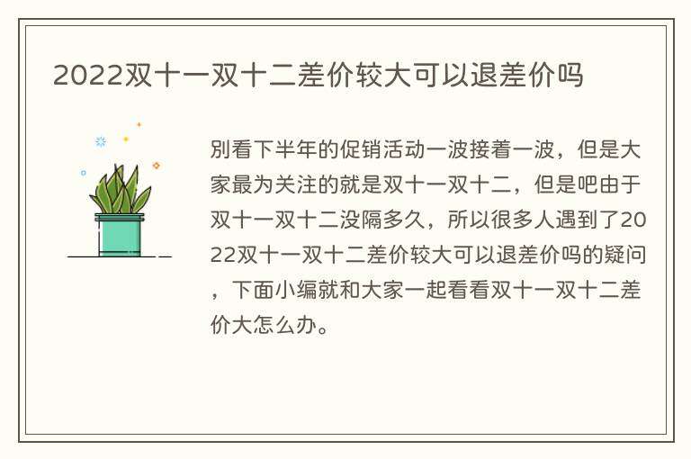 2022双十一双十二差价较大可以退差价吗