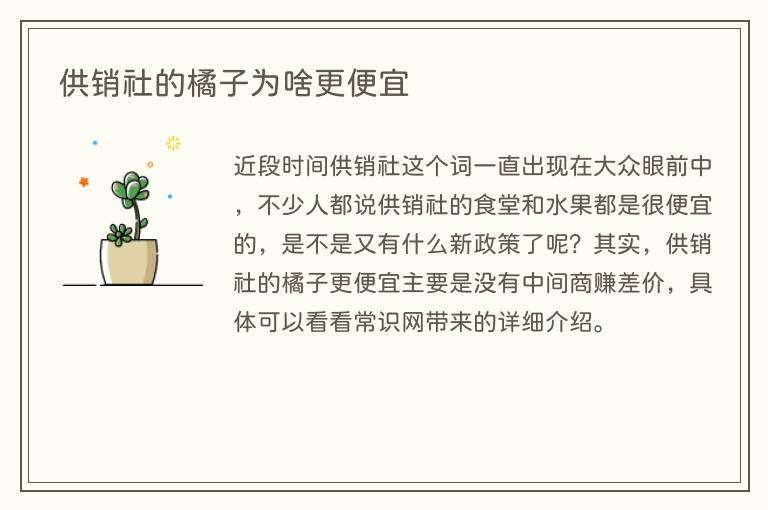 供销社的橘子为啥更便宜