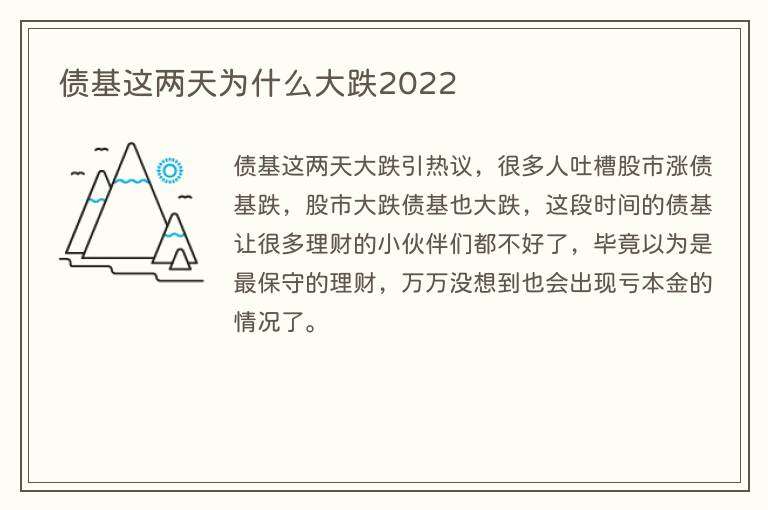 债基这两天为什么大跌2022