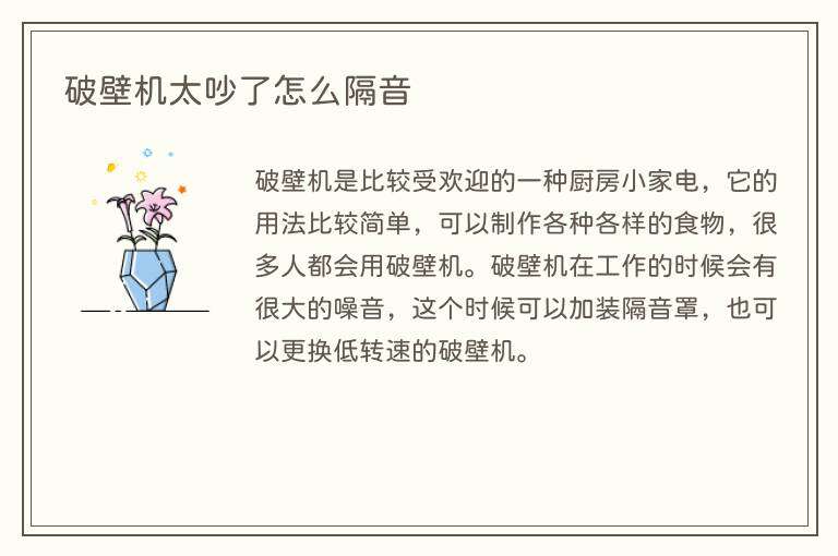 破壁机太吵了怎么隔音