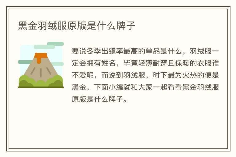 黑金羽绒服原版是什么牌子
