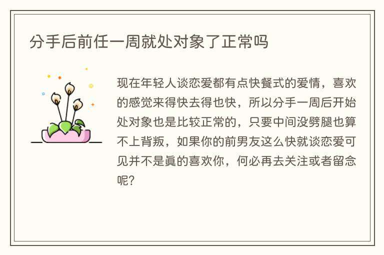 分手后前任一周就处对象了正常吗