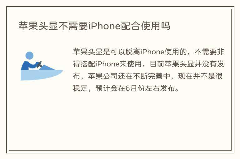 苹果头显不需要iPhone配合使用吗
