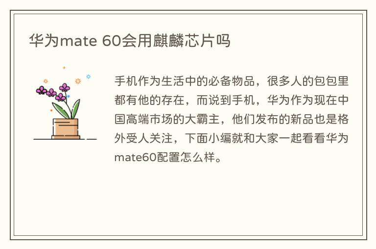 华为mate 60会用麒麟芯片吗