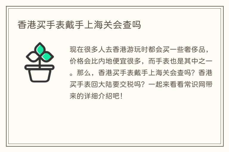 香港买手表戴手上海关会查吗