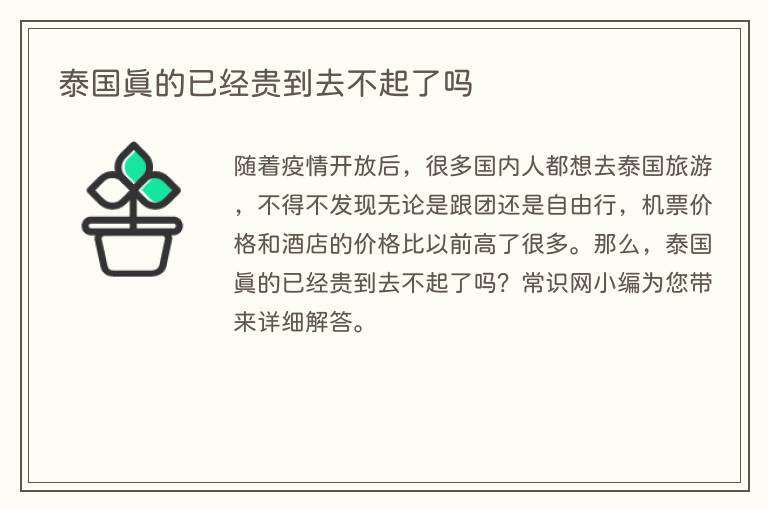 泰国真的已经贵到去不起了吗