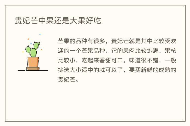 贵妃芒中果还是大果好吃