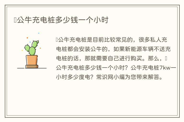 公牛充电桩多少钱一个小时