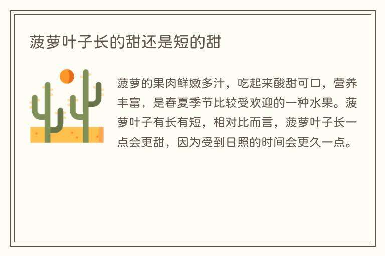 菠萝叶子长的甜还是短的甜