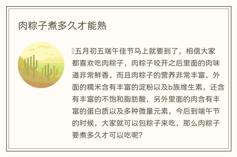 肉粽子煮多久才能熟