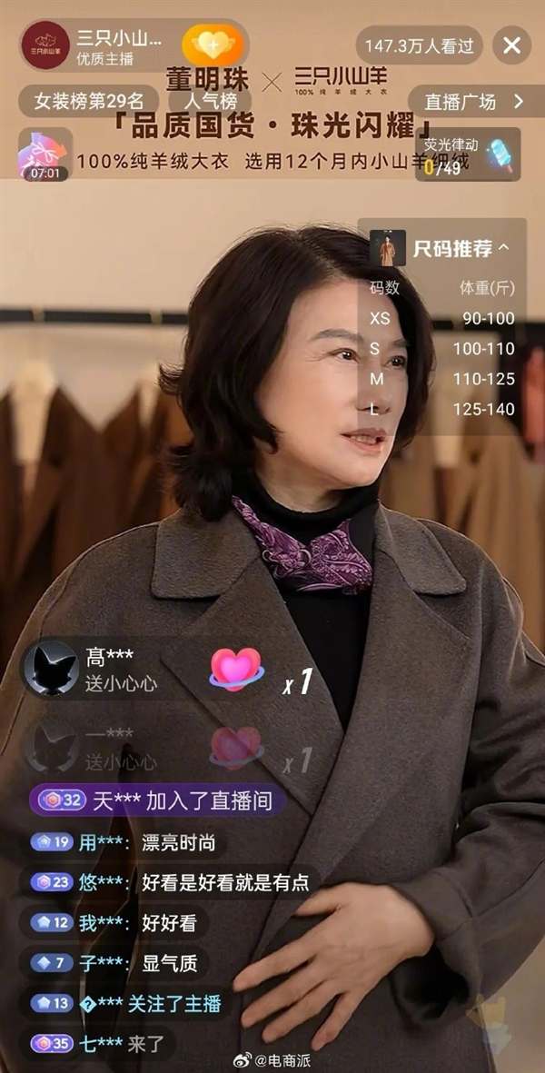 71岁董明珠亲自下场卖“天价”羊绒大衣:网友赞气质,却被1.5万元价格劝退!